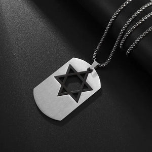 Star of David Cylinder Stainless Steel Necklace in Black - Mounteen