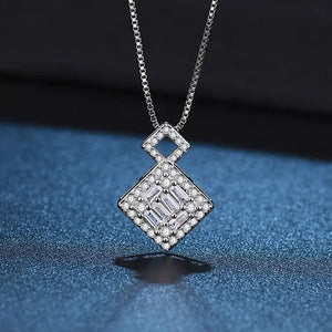 Adjacent Cubes Geometric Pendant Necklace With Mulltiple Stones Cubic Zirconia 925 Sterling Silver in Blue - Mounteen