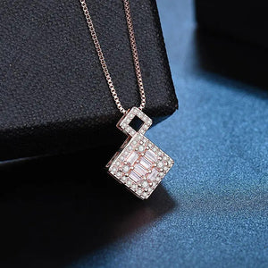 Adjacent Cubes Geometric Pendant Necklace With Mulltiple Stones Cubic Zirconia 925 Sterling Silver in Red - Mounteen