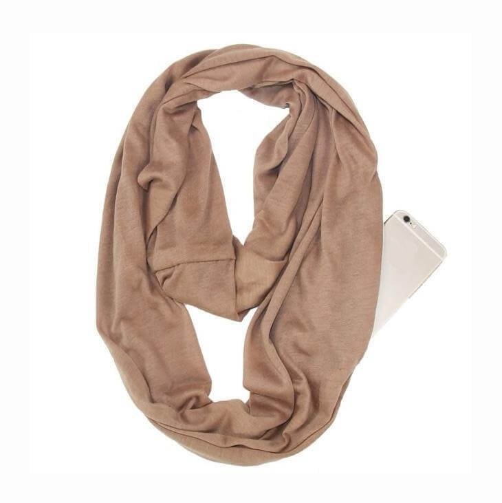 Beige Anti Theft Scarf with Pocket. Shop Scarves on Mounteen. Worldwide shipping available.