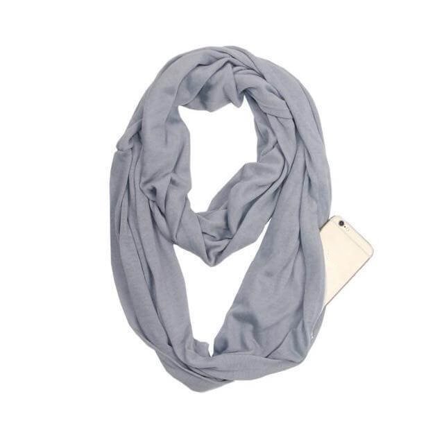Gray Anti Theft Scarf with Pocket. Shop Scarves on Mounteen. Worldwide shipping available.