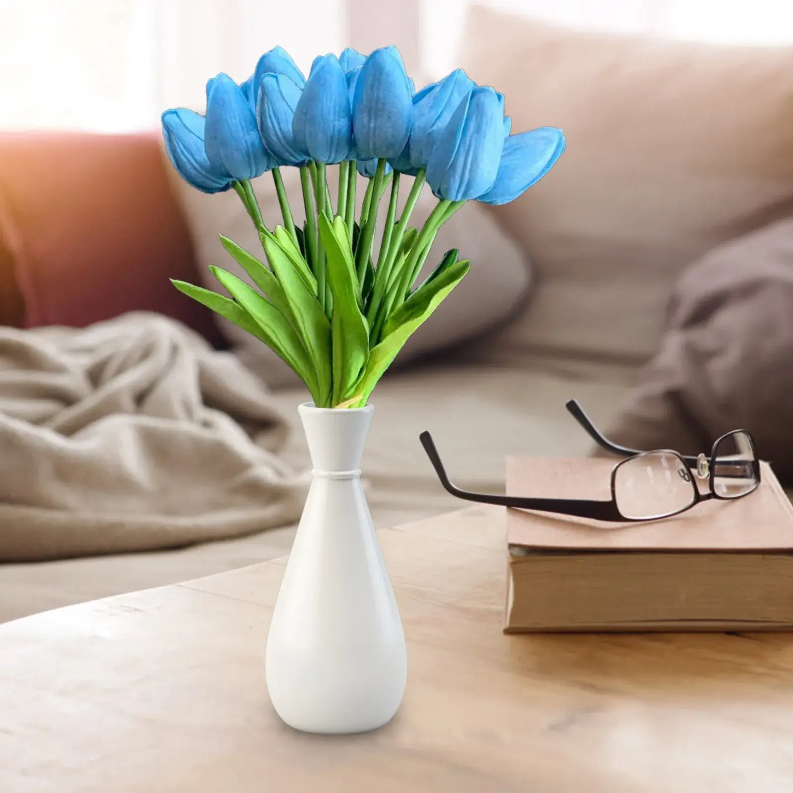 Blue Artificial Tulips - 13.8 inches / 35 cm long - 12 Flowers. Shop Artificial Flowers on Mounteen. Worldwide shipping available.
