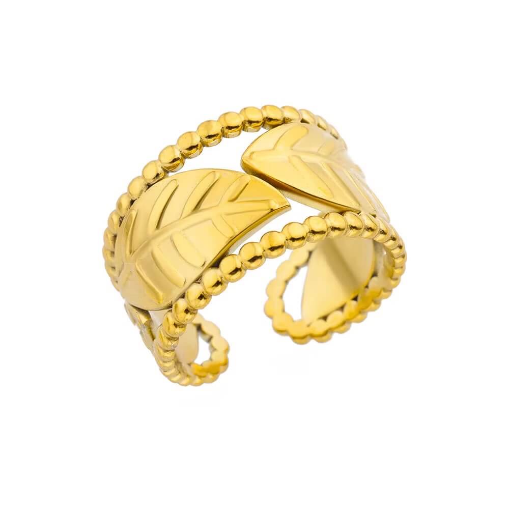 Beaded Leaf Gold Color Ring