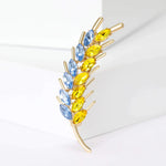 Blue & Yellow Gold-Colored Ukrainian Flag Straw Brooch With Simulated Gemstones - Mounteen