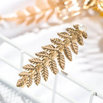 Bridal Golden Leaves Hairpin Brooch With Simulated Pearl - Mounteen
