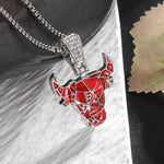 Bull's Head Red Flat Necklace in Silver - Mounteen