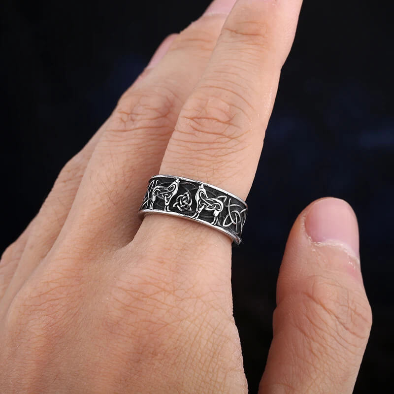 Celtic Family Knot Nordic Odin's Wolf 316L Stainless Steel Ring in 11 - Mounteen