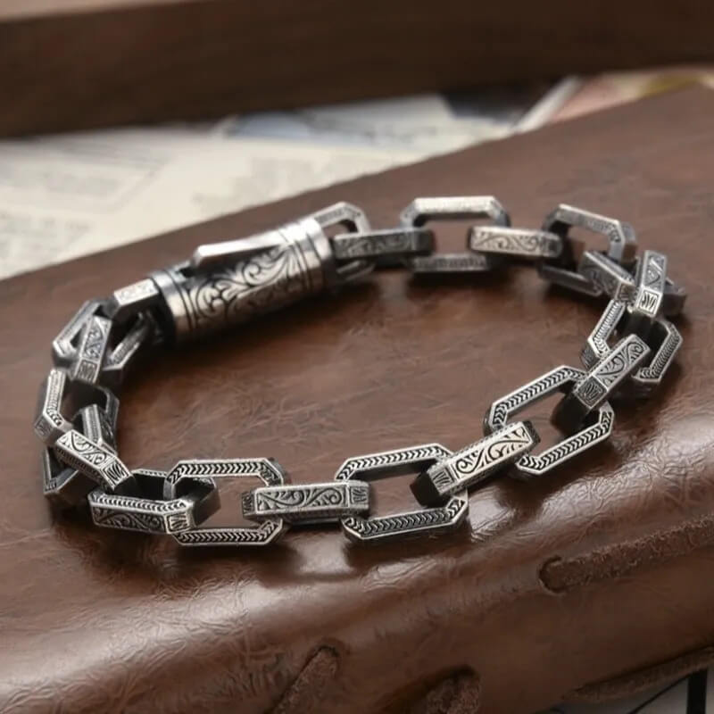 Chain Link Vintage Nordic Copper Alloy Men's Bracelet in 22cm or 8.7 inches - Mounteen