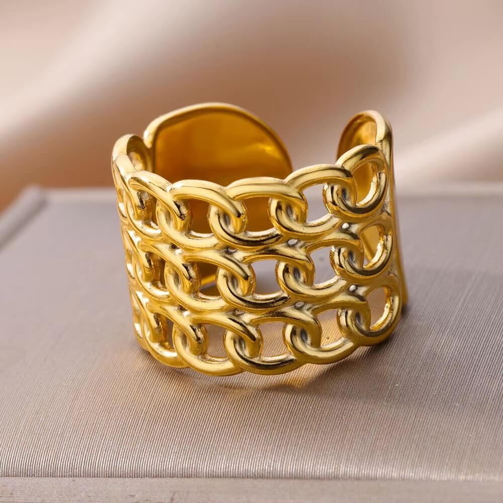 Chain Mail Gold Color Open Ring