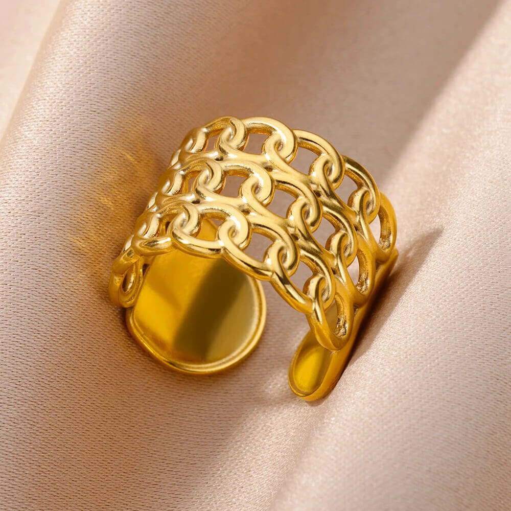 Chain Mail Gold Color Open Ring - Mounteen
