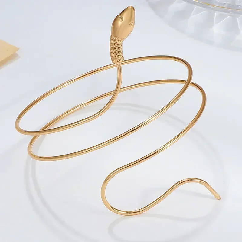 Coiled Snake Serpentine Armlet Wire Wrapped Arm Cuff in Gold - Mounteen