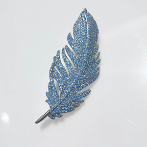 Copper Feather Brooch With Inlaid Micro Cubic Zirconia in Blue & Silver - Mounteen