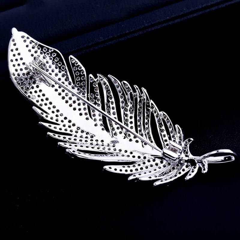 Copper Feather Brooch With Inlaid Micro Cubic Zirconia - Mounteen