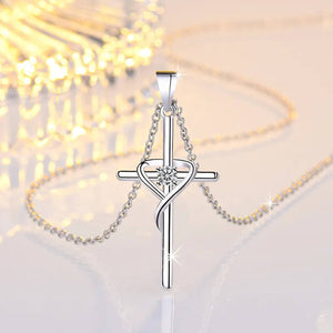 Cross Pendant Necklace Cubic Zirconia Gemstone 925 Sterling Silver - Mounteen