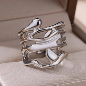 Deformed Molten Metal Open Ring in Silver - Mounteen
