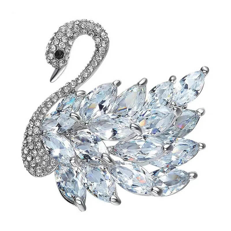 Elegant Swan Rhinestone Brooch With Simulated Gemstones in Diamond - Mounteen