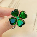 Four Leaf Clover Gold-Toned Brooch With Imitation Emeralds - Mounteen