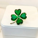 Four Leaf Clover Gold-Toned Brooch With Imitation Emeralds - Mounteen