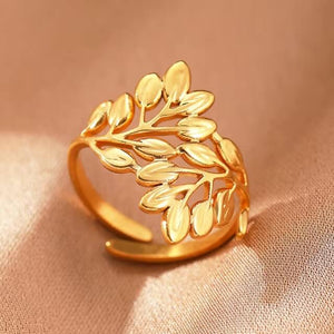 Gold Color Leaf Open Cuff Ring