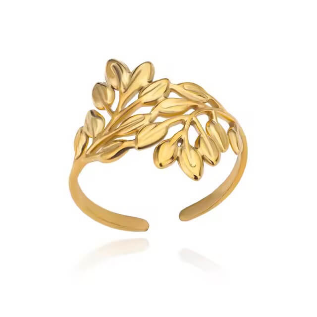 Gold Color Leaf Open Cuff Ring