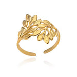 Gold Color Leaf Open Cuff Ring