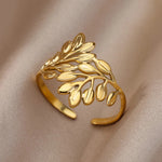 Gold Color Leaf Open Cuff Ring - Mounteen