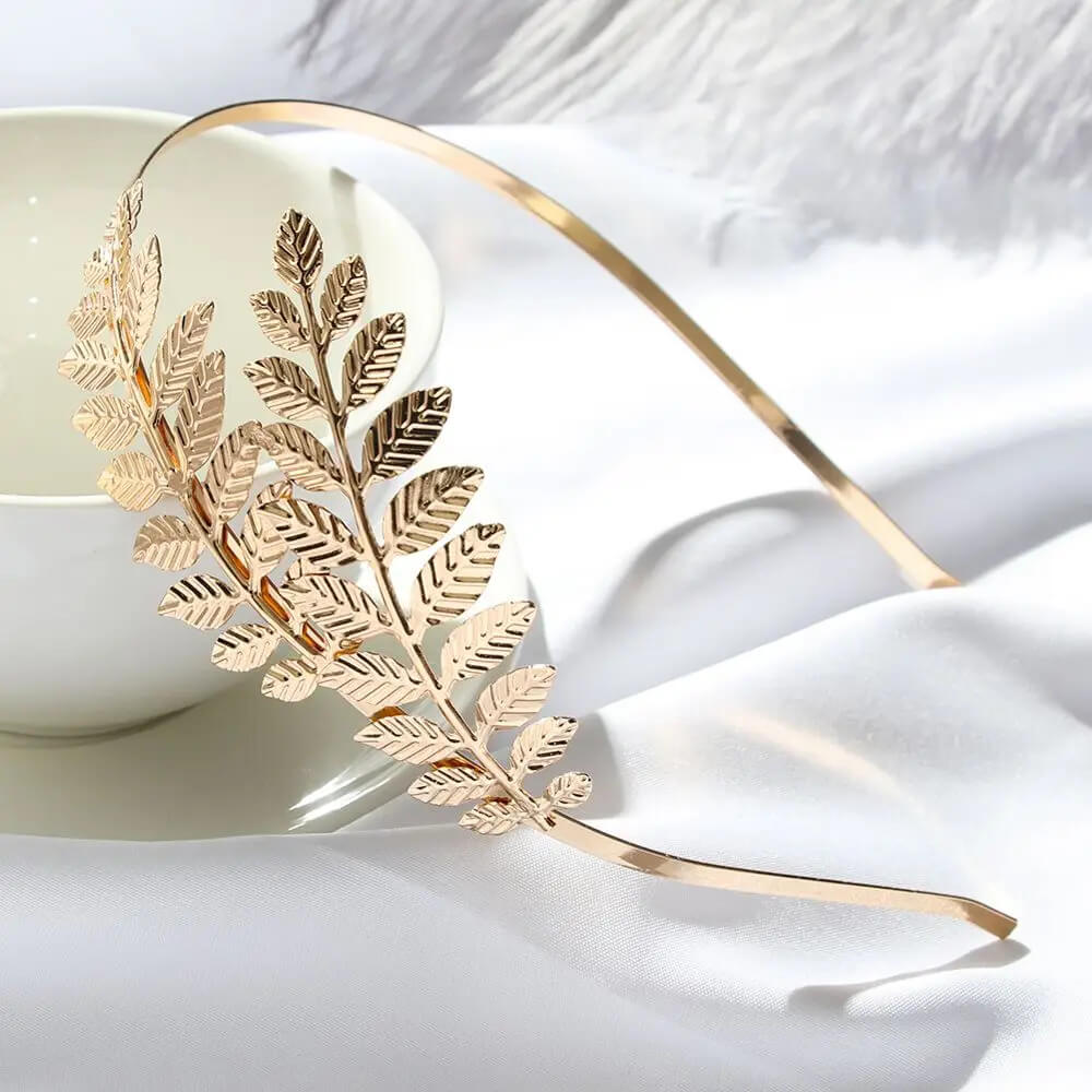 Golden Leaves Bridal Hair Band in Two Branches - Mounteen
