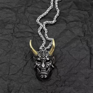 Gothic Ghost Mask Halloween Necklace in Gold Horns - Mounteen