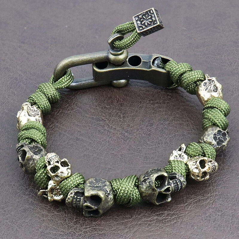 Gothic Skull Woven Adjustable Halloween Bracelet in Green Rope - Mounteen