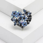 Heart Brooch With Artificial Gemstone Butterflies and Rhinestones in Blue - Mounteen