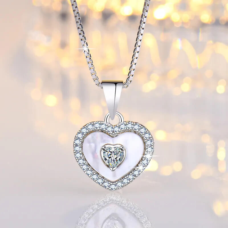 Heart in Heart Pendant Necklace With Zirconia Gemstones 925 Sterling Silver - Mounteen