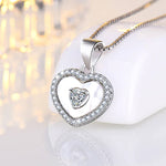 Heart in Heart Pendant Necklace With Zirconia Gemstones 925 Sterling Silver - Mounteen