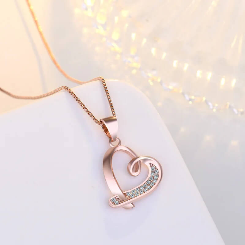 Heart Pendant Necklace Cubic Zirconia Gemstones 925 Sterling Silver in Rose Gold - Mounteen