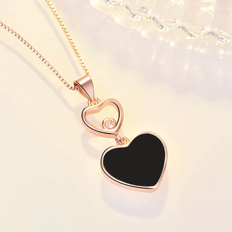 Heart Pendant Necklace Synthetic Gemstone 925 Sterling Silver in Black Heart - Mounteen