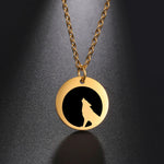 Howling Wolf Full Moon Stainless Steel Necklace in Gold - Mounteen