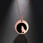 Howling Wolf Full Moon Stainless Steel Necklace in Rose Gold - Mounteen