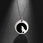 Howling Wolf Full Moon Stainless Steel Necklace in Silver - Mounteen