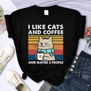 I Like Cats And Coffee And Maybe 3 People T-Shirt. Buy online. Free shipping