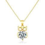 Large Simulated Diamond Pendant Owl Necklace Gold Toned With Zirconia