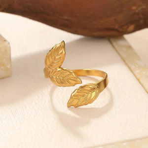 Leafy Gold Color Open Ring