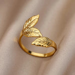 Leafy Gold Color Open Ring - Mounteen