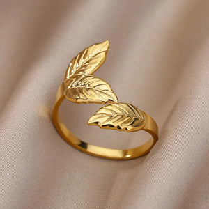Leafy Gold Color Open Ring - Mounteen