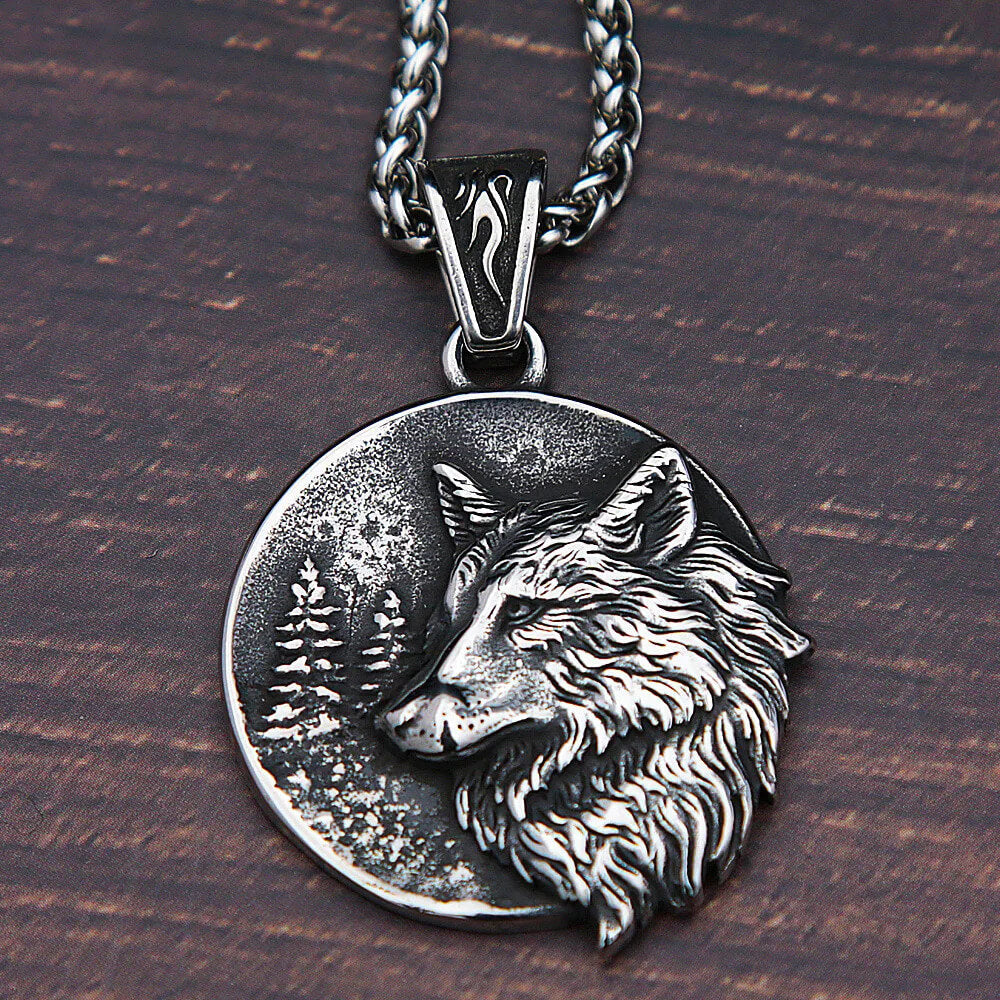 Lone Wolf Forest Nordic Stainless Steel Pendant Necklace - Mounteen
