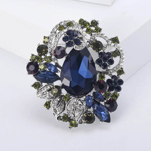 Luxurious Artificial Gemstone-Encrusted Rhinestone Brooch in Sapphire - Mounteen