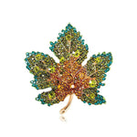 Maple Leaf Rhinestone Gold-Toned Brooch in Orange - Mounteen