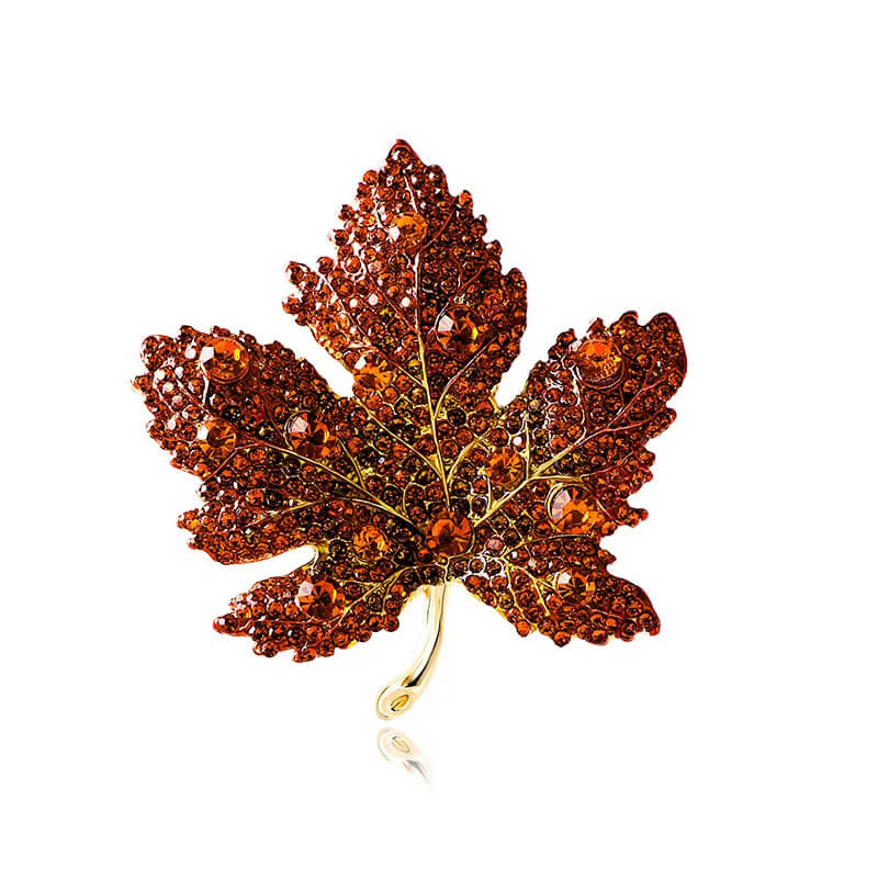 Maple Leaf Rhinestone Gold-Toned Brooch in Red - Mounteen