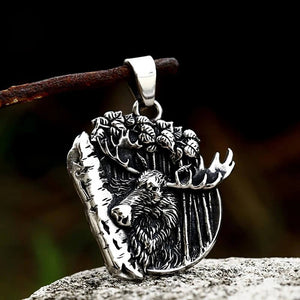 Moose Chewing On Tree Bark Stainless Steel Pendant Necklace in Pendant Only - Mounteen