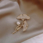Mushroom Rhinestone Gold-Toned Brooch With Synthetic Pearl - Mounteen