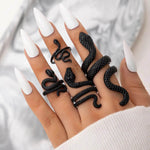 Neo-Gothic Four Ring Serpentine Set "Majestic Serpents" in Black - Mounteen