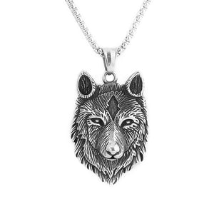 Nordic Vintage Wolf Head 316L Stainless Steel Pendant Necklace - Mounteen